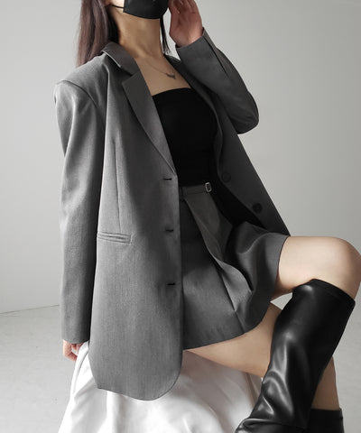 【 セットアップ 】オーバーサイズテーラードジャケット ＆ ハイウエストミニスカパン SET ／ oversize tailored jacket & high waist mini skirt pants SET