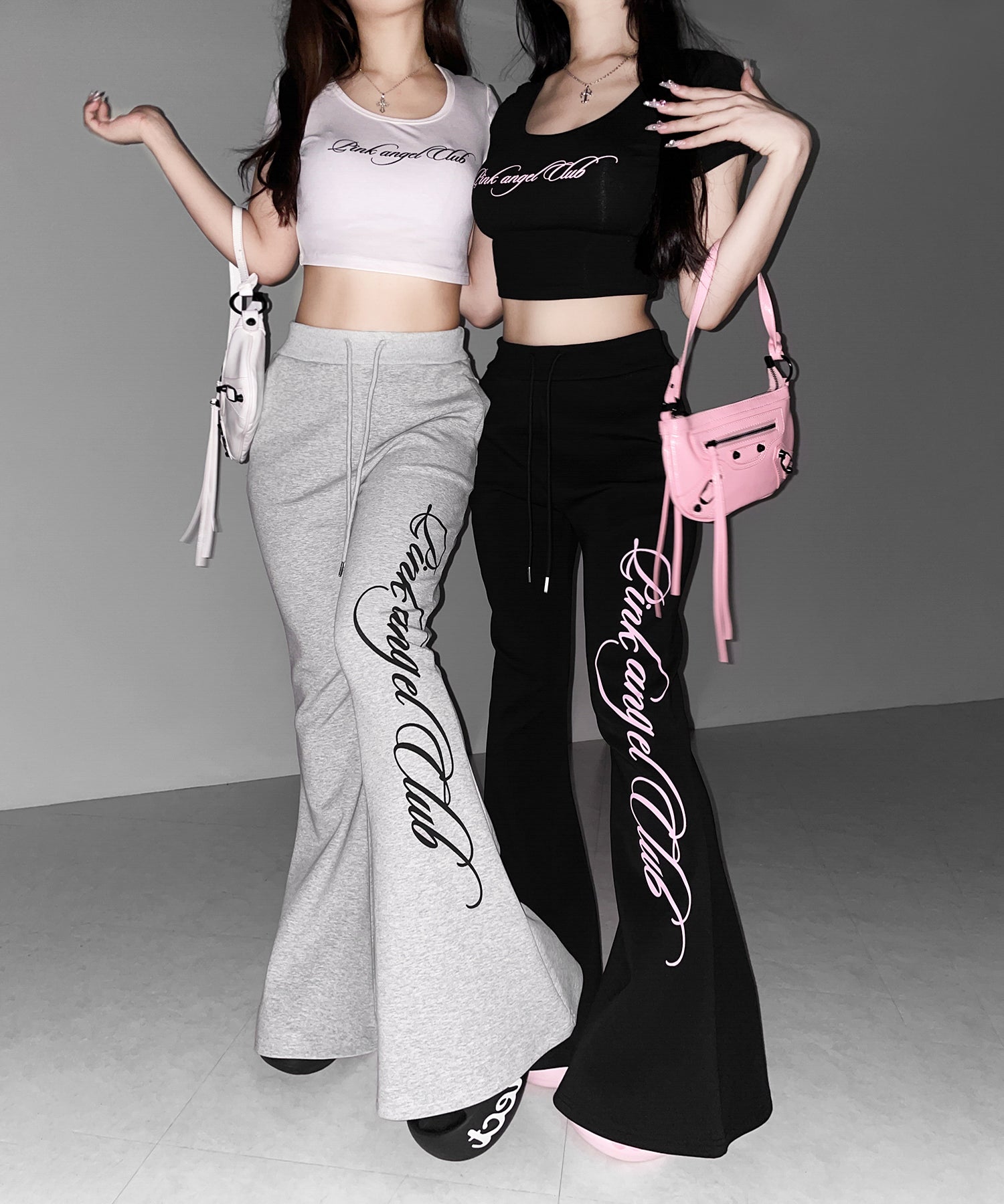 【 PINK ANGEL CLUB 】レタリングロゴスウェットフレアパンツ ／ PINK ANGEL CLUB lettering logo sweat flare pants