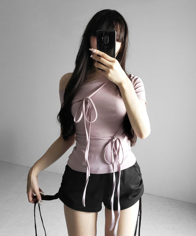 ストリングリボンスリムフィットTシャツ ／ string ribbon slim fit T-shirts