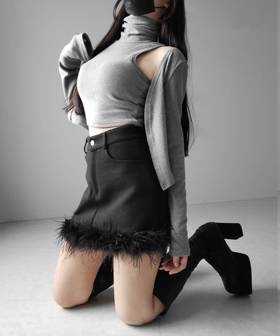 【 インナーパンツ裏地付 】ファードッキングウールライクレディミニスカート ／ fur docking woollike lady mini skirt