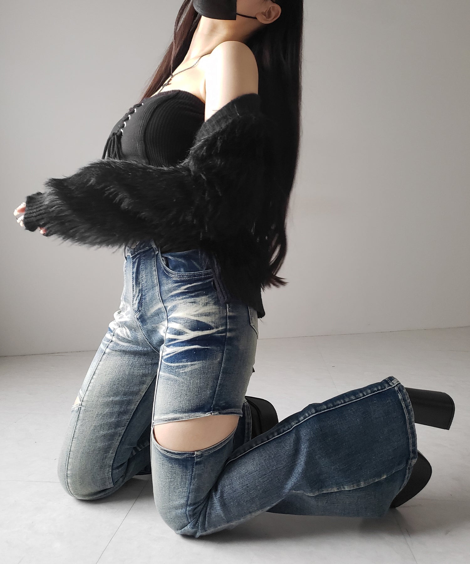 【 ２color ／ ３size 】カットアウトヴィンテージストレッチフレアデニム ／ cutout vintage stretch flare denim