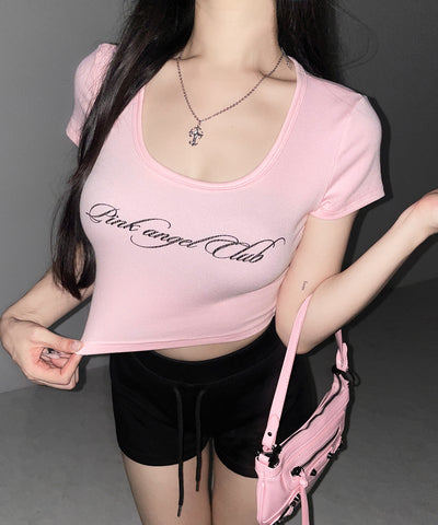 【 PINK ANGEL CLUB 】 レタリングロゴスクエアショートＴシャツ ／ PINK ANGEL CLUB lettering logo square short T-shirts