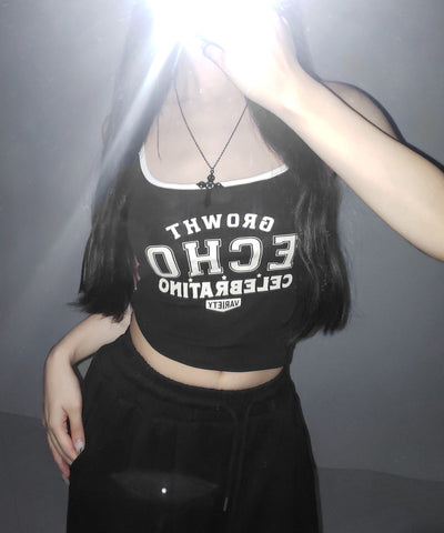 【 カップ付き 】フロントロゴプリントショートキャミソール ／ front logo print short camisole