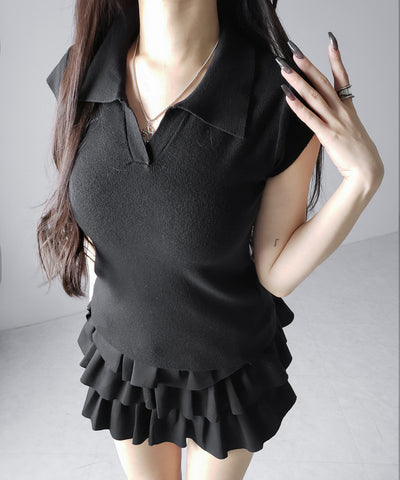 スキッパー半袖ニットトップス ／skipper short sleeve knit tops