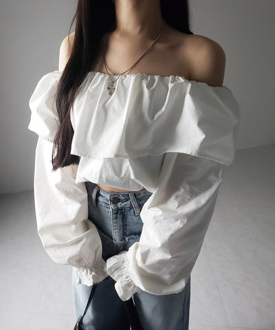 【 ２color 】オフショルダーフリルショートブラウス ／off shoulder frill short blouse
