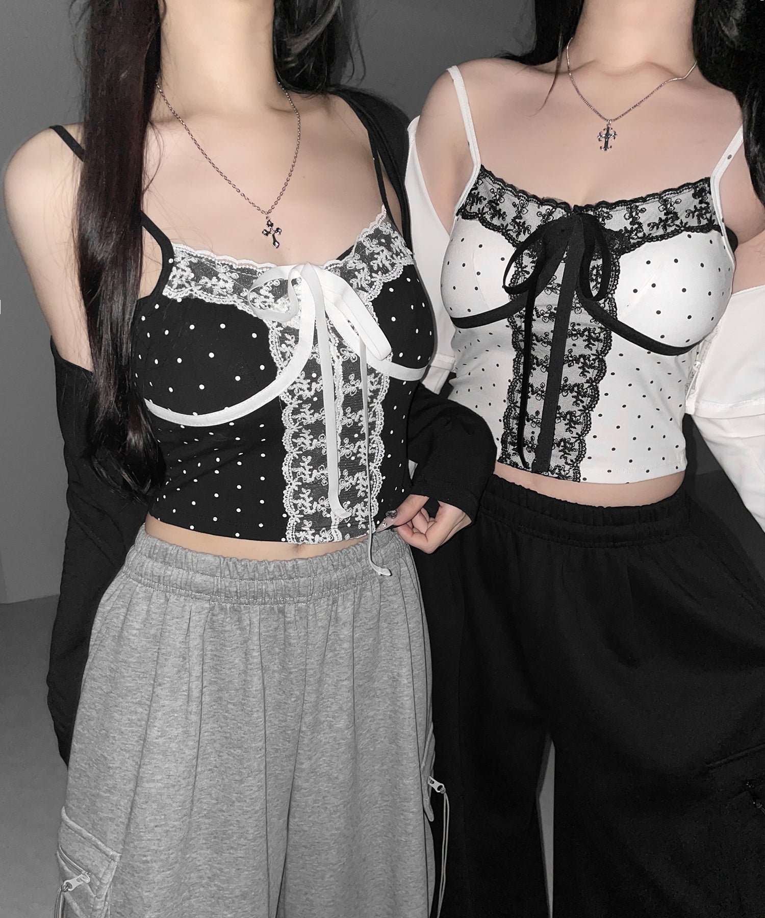 レースドッキングドットリボンキャミソール ／ lace dockimg dot ribbon camisole