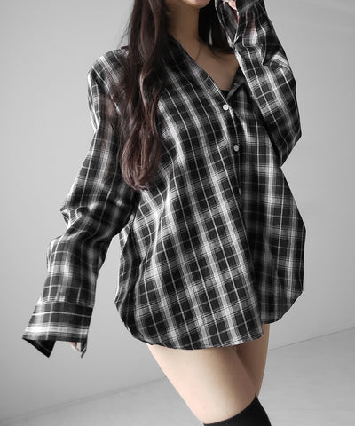 ビッグシルエットブラックシアーチェックシャツ ／ big silhouette black sheer check shirt