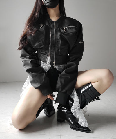 【 ２color 】アウトポケットジップアップショートブルゾン ／ out pocket zip up short blouson