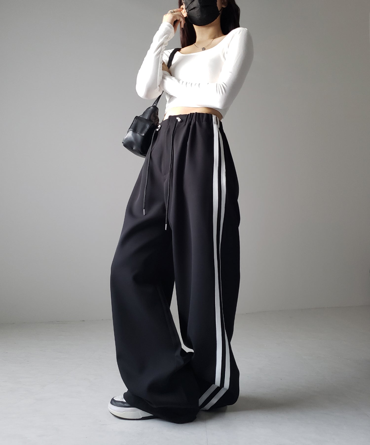 【 ３size／３color 】２WAYドロストサイドラインルーズトラックワイドパンツ