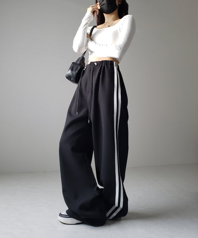 【 ３size／３color 】２WAYドロストサイドラインルーズトラックワイドパンツ