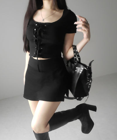 【 ２color ／ ３size 】サイドスリットレイヤードスウェットミニスカパン ／ side slit layered sweat mini skirt pants