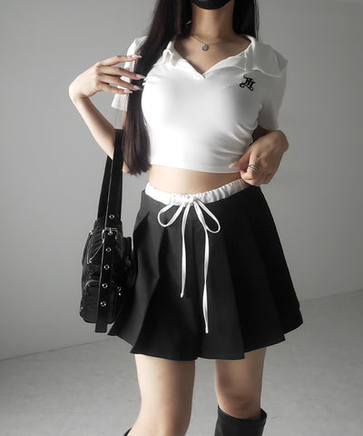 【 ２color 】レイヤードプリーツミニスカパン ／ layered pleated mini skirt pants