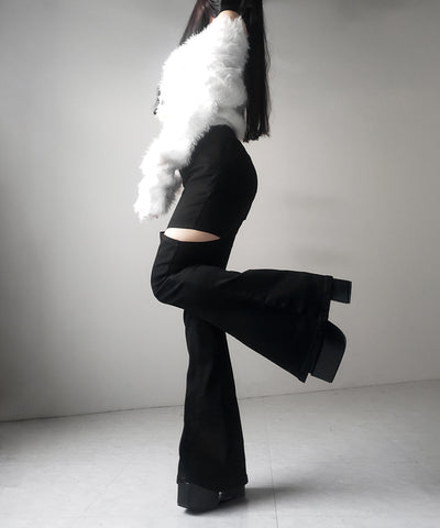 カットアウトヴィンテージストレッチフレアデニム ／ cutout vintage stretch flare denim