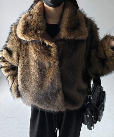 スタンドカラーミックスファーショートコート ／ stand-collar mix fur short coat