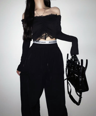 【 ２color ／ 裾絞り可能 】ウエストロゴナイロンライクワッシャーワイドパンツ ／ waist logo nylon-like washer wide pants