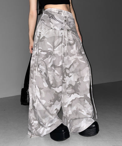 ロゴガーターカモフラタックワイドパンツ ／ logo garter camouflage tuck wide pants