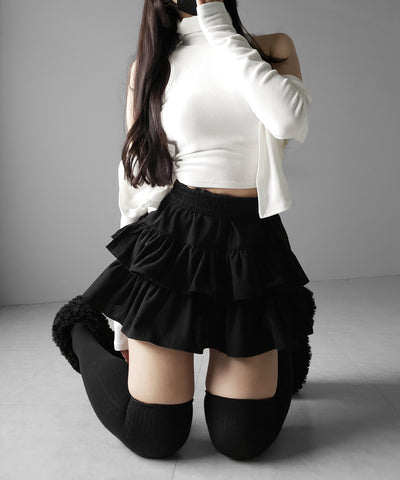 【 裏微起毛 ／ 2点セット 】ハイネックノースリーブトップス ＋ ショートカーディガン SET ／ high neck nosleeve tops + short cardigan SET