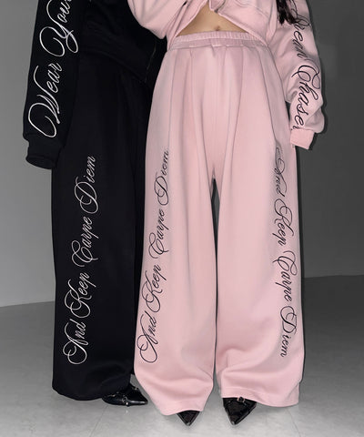 レタリングロゴ刺繍ワイドスウェットパンツ ／ lettering logo embroidery wide sweatpants