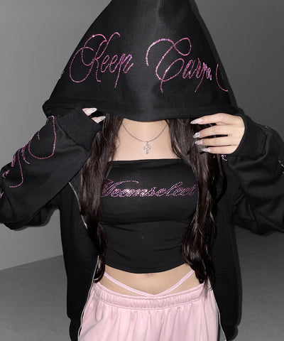 【 セットアップ可能 】ラインストーンロゴベアトップ ／ Rhine stone logo bare top