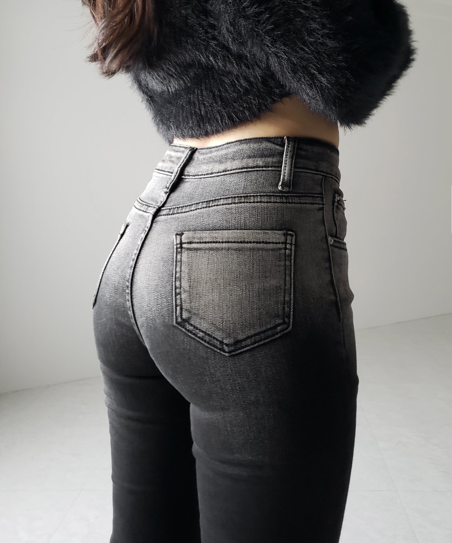 【４size 】ブリーチグラデーションストレッチブラックフレアデニム ／ bleach gradation stretch black flare denim