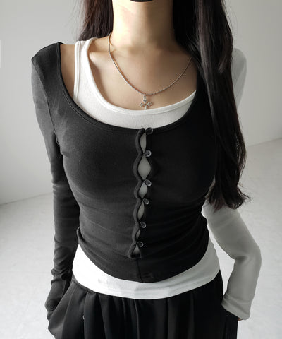 【 ２color 】ブロッキングセットレイヤードトップス ／ blocking set layered tops