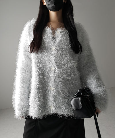 【 ２color 】ラメシャギーオーバーニットカーディガン ／ rame shaggy over knit cardigan