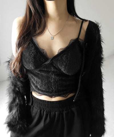 【 カップ付き 】シャギーファーショートビスチェキャミソール ／ shaggy fur short bustier camisole
