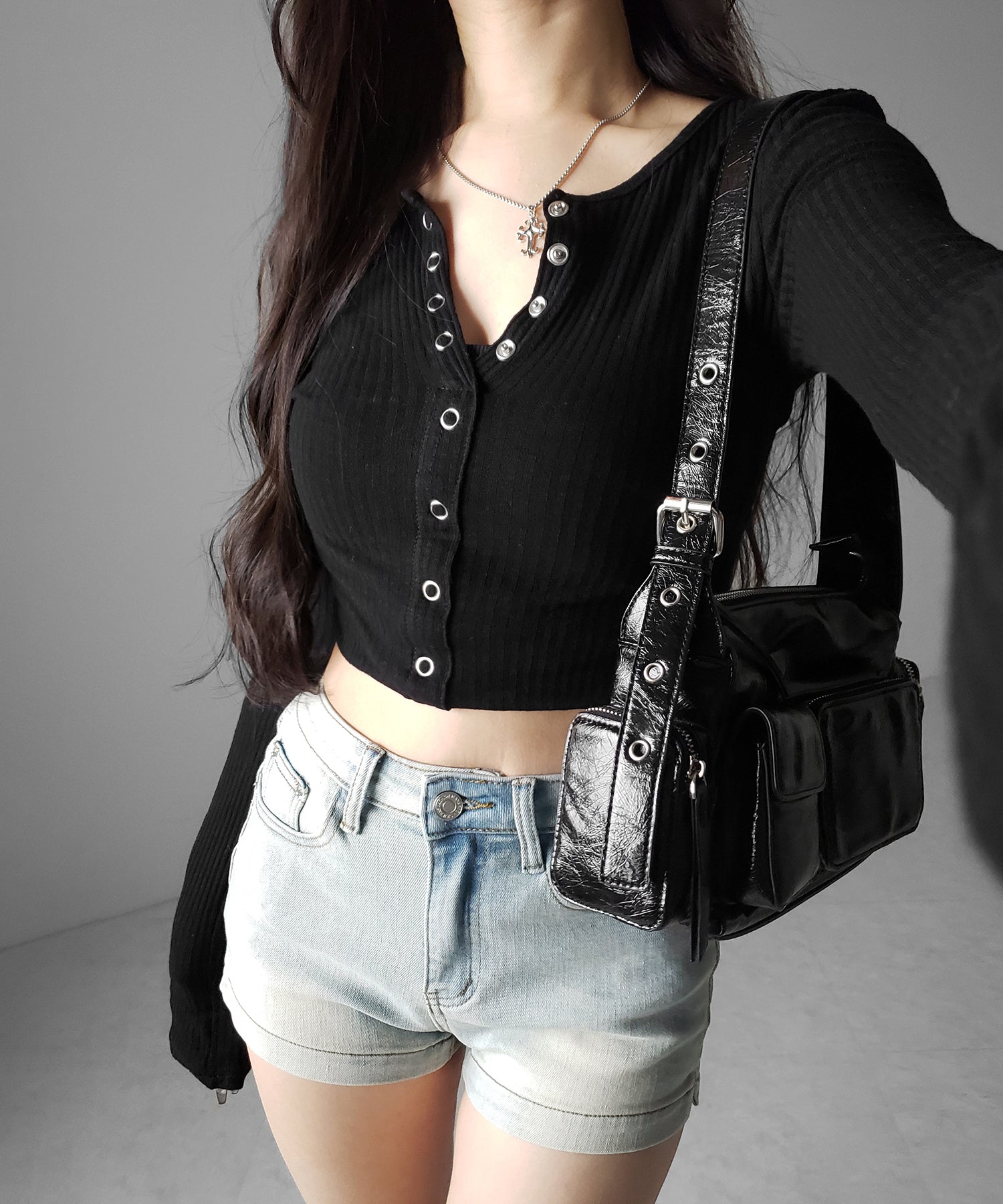 ハイウエストストレッチデニムタイトショートパンツ ／ high wast stretch denim tight short pants