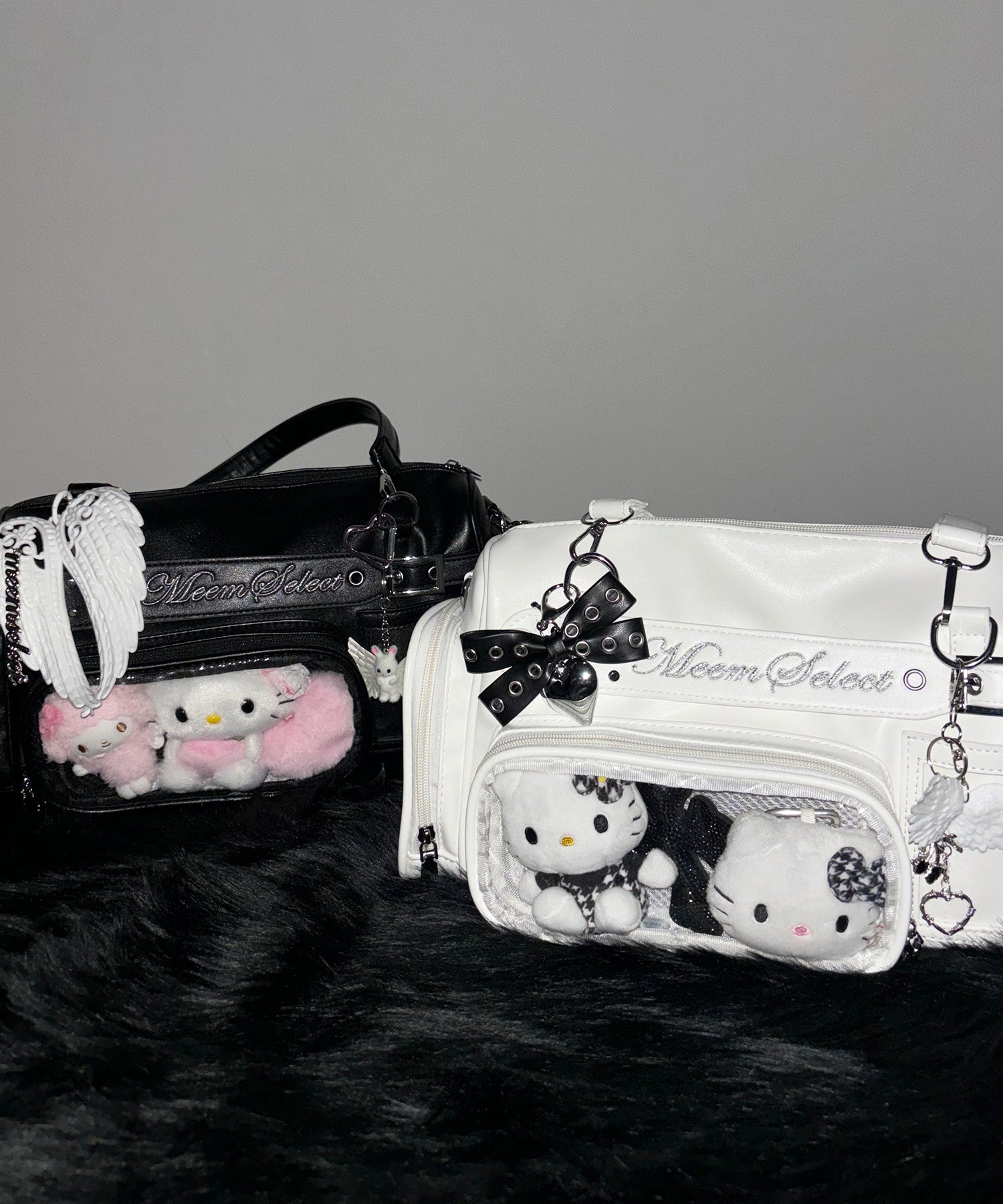 クリアポケット付きレタリング刺繍ショルダーバッグ ／ clear pocket lettering embroidery shoulder bag