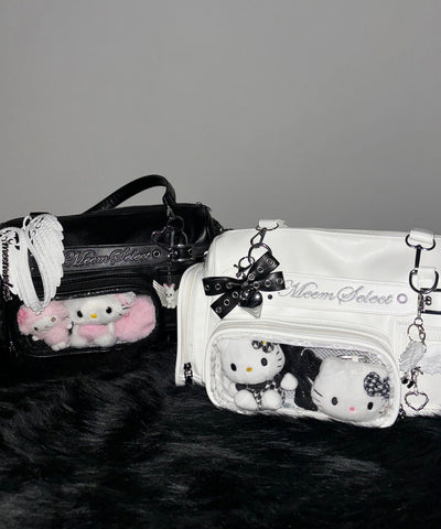 クリアポケット付きレタリング刺繍ショルダーバッグ ／ clear pocket lettering embroidery shoulder bag