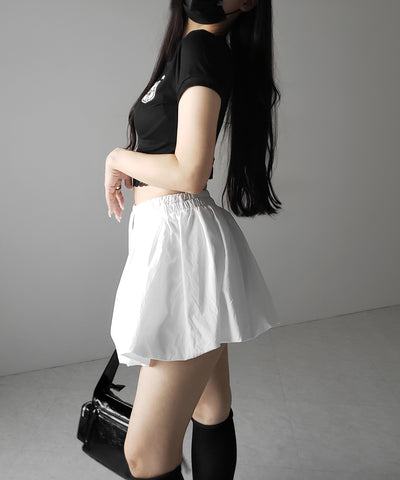 【 ２color ／インパン裏地付き 】フェイクレイヤードコットンバルーンミニスカート ／ fake layered cotton balloon mini skirt