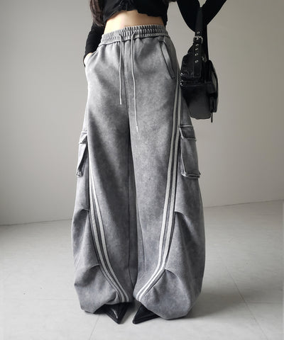 【 ２color ／裾絞り可能２WAY 】ピグメントヴィンテージサイドラインタックワイドスウェットパンツ ／ pigment vintage sideline tuck wide sweatpants