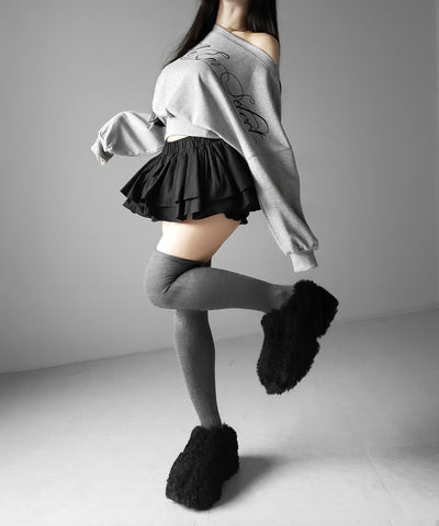 【 インパン裏地付 】ボリュームフレアコットンミニスカート ／ volume flare cotton mini skirt