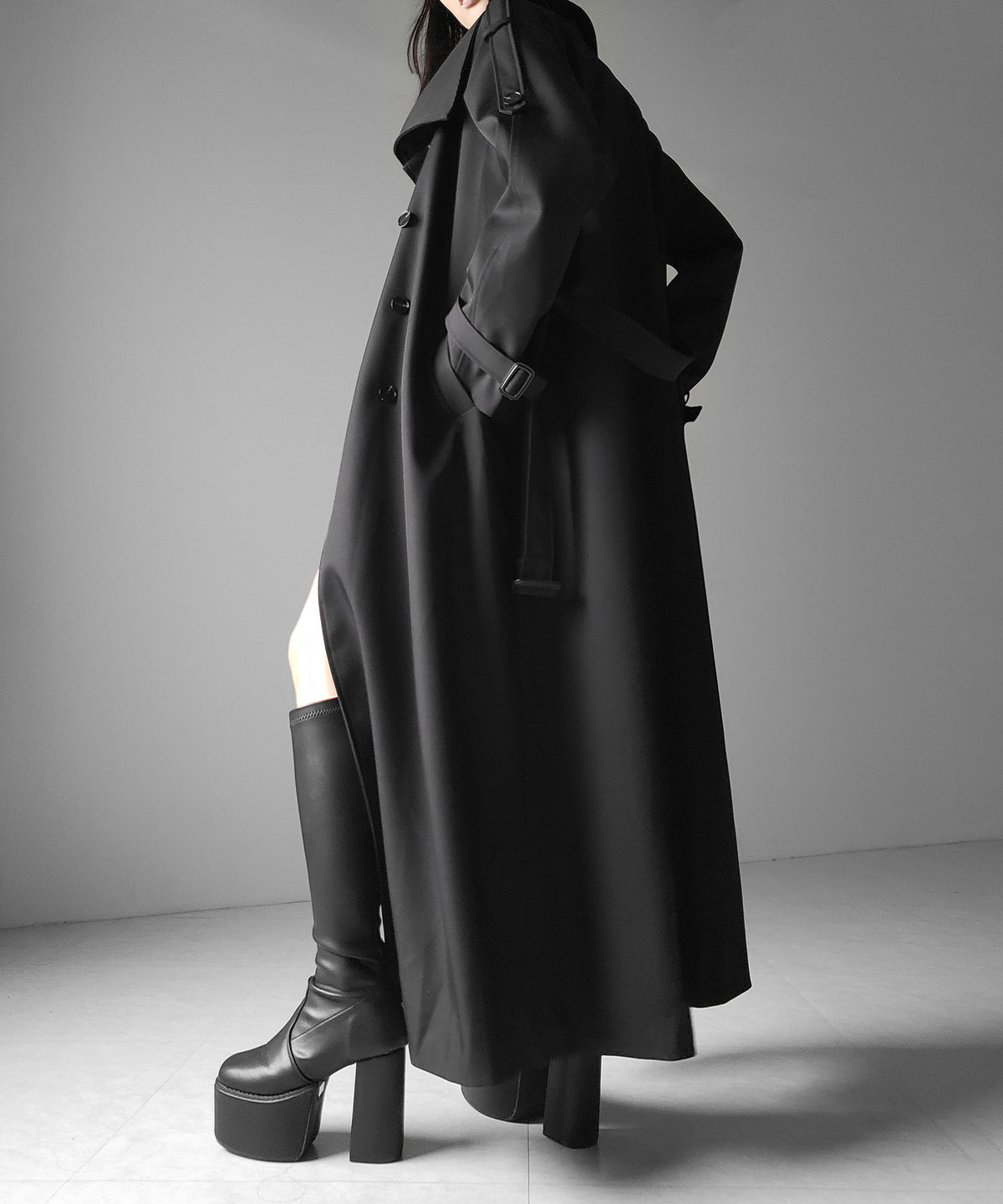 ２WAYスタンドカラーオーバーロングトレンチコート ／ 2WAY stand collar over long trench coat