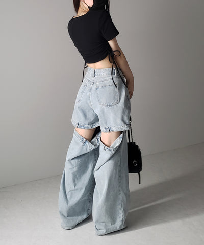 【 ２color 】サイドシャーリングリボン半袖ショートＴシャツ ／ side shirring ribbon short Tee