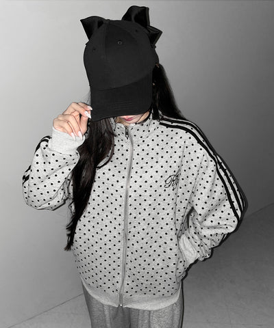 胸ロゴ刺繍ドットラインオーバースウェットブルゾン ／ chest logo embroidery side dot line over sweat blouson