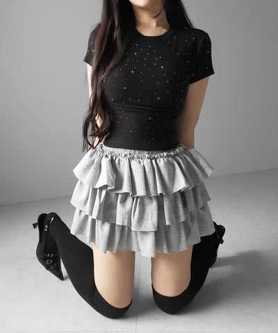 ラインストーン半袖タイトＴシャツ ／ Rhinestone short sleeve tight T-shirt