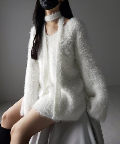 【 ２color 】チョーカータイ付きルーズシャギーニット ／ choker tie set loose shaggy knit