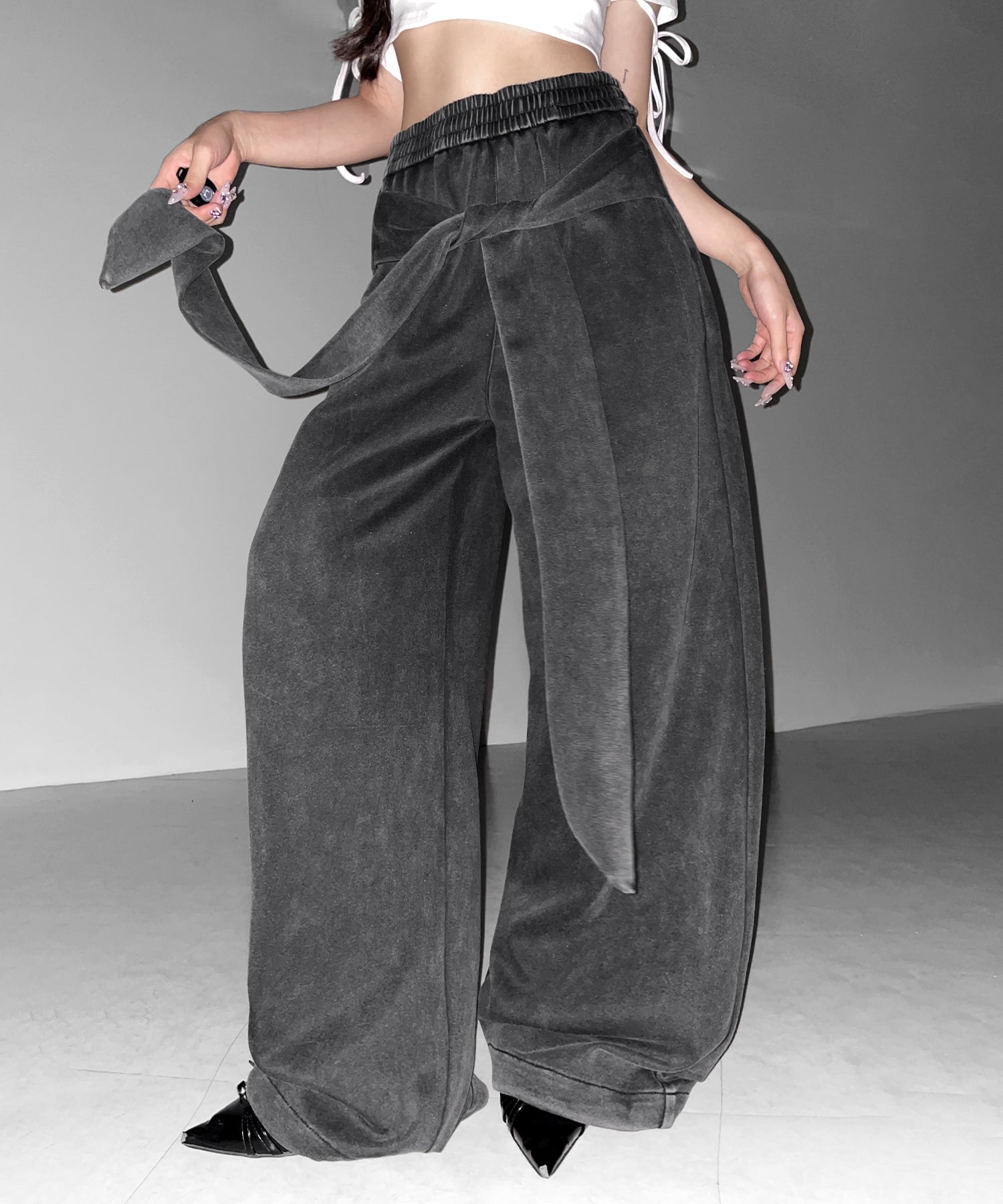 フェイクレイヤードピグメントスウェットワイドパンツ ／ fake layered pigment sweat wide pants