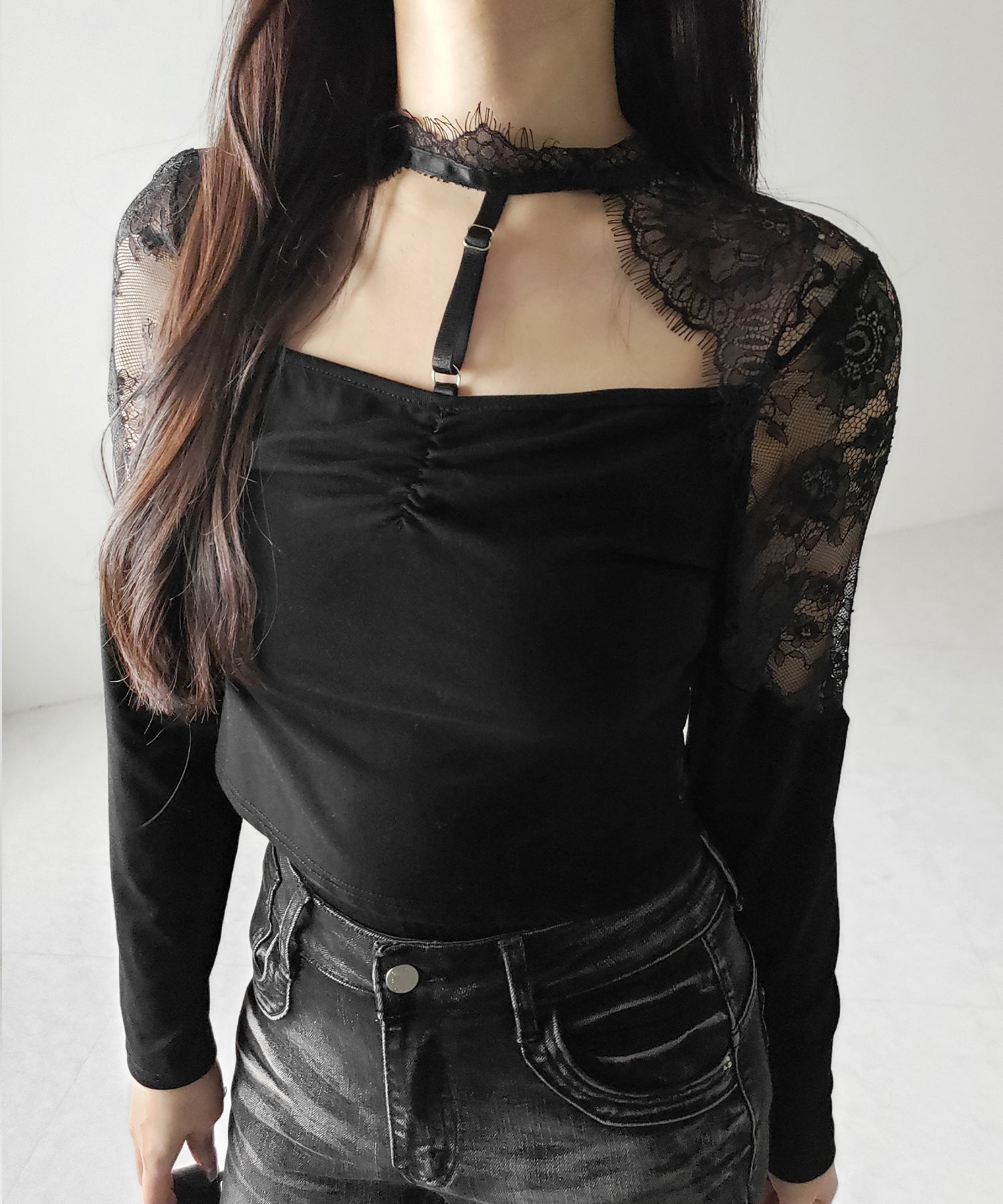 【 １color 】Y‐ストラップチョーカーレースドッキングトップス ／ Y-strap choker lace docking tops