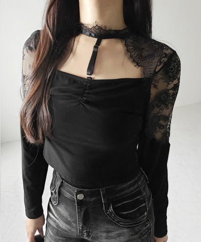 【 １color 】Y‐ストラップチョーカーレースドッキングトップス ／ Y-strap choker lace docking tops