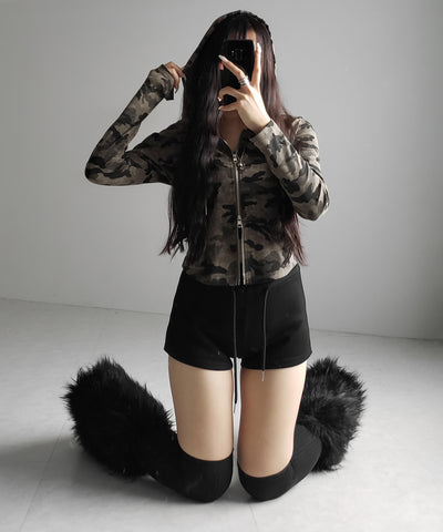 ヴィンテージカモフラダブルジップカットパーカー ／ vintage camouflage double zip cut hoodie
