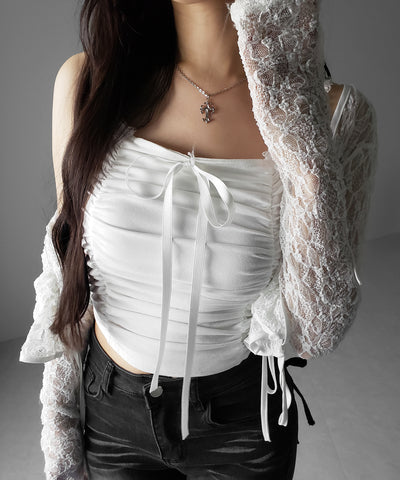 シャーリングギャザーフロントリボンキャミソール ／ shirring gather front ribbon camisole