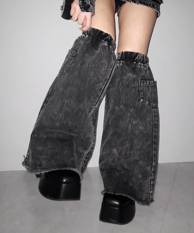 【 デニムセットアップ着用可能 】ヴィンテージケミカルブリーチカーゴデニムミニスカパン ／ vintage chemical bleach cargo denim mini skirt pants