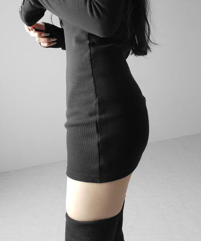 裏起毛ヘンリーネックタイトミニワンピース ／ urakimo henley neck tight mini onepiece