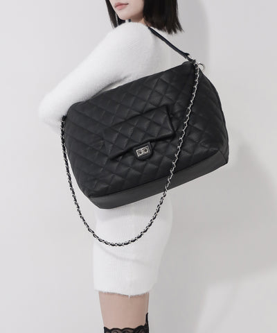 【 ショルダーストラップ付き２WAY 】キルティングスクエアトートショルダーバッグ / quilted square tote shoulder bag