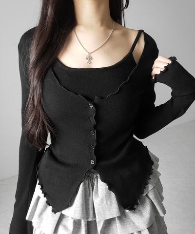 レイヤード風メロースリムニットカーディガン ／ layered mellow slim knit cardigan