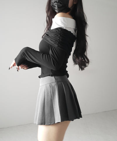 【 ２color 】プリーツマイクロミニスカパン ／ pleated micro mini skirt pants
