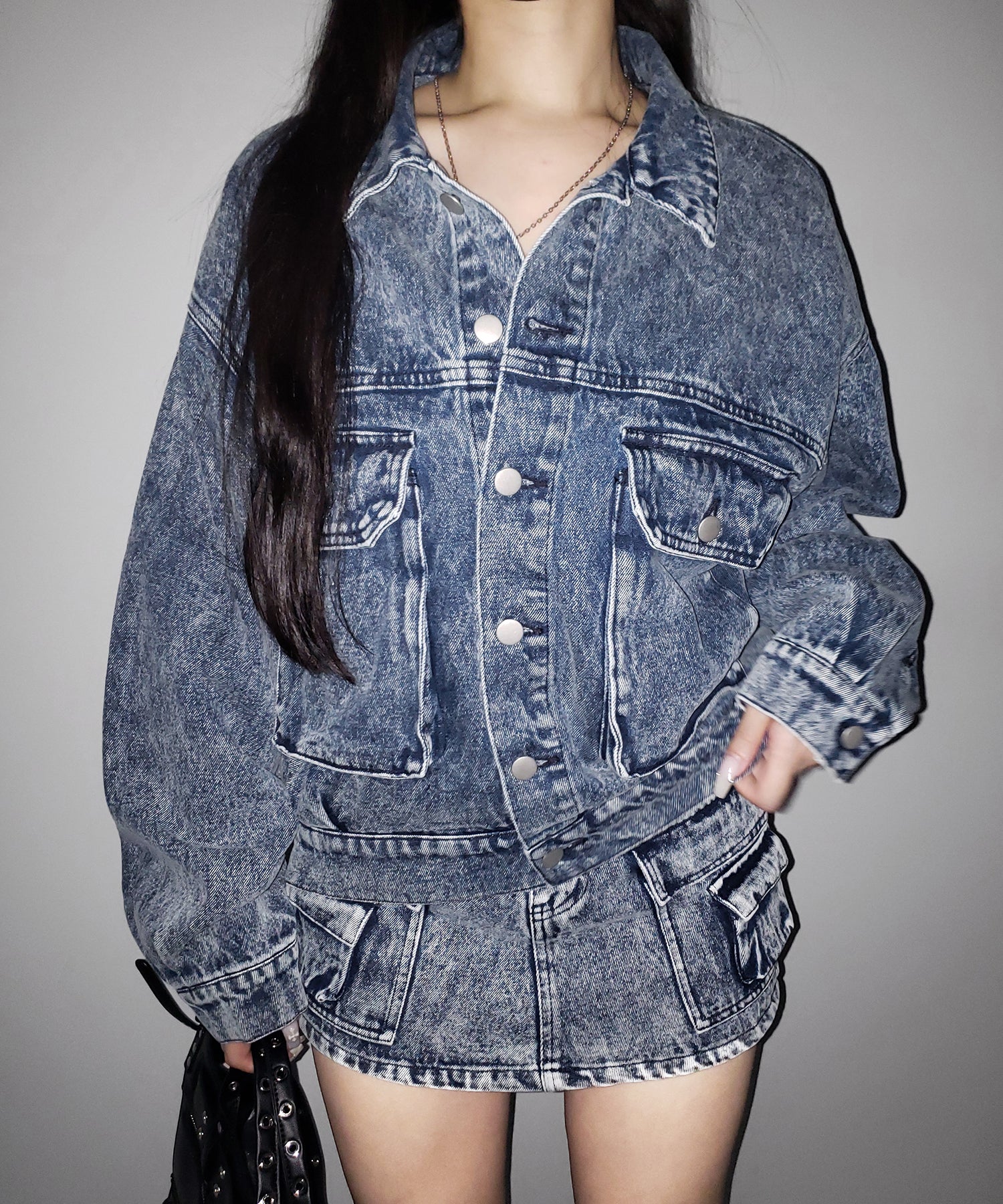 ファーケミカルデニムジャケット ケミカルデニムショートパンツ セットアップ ファーケミカルデニムジャケット ケミカルデニムショートパンツ