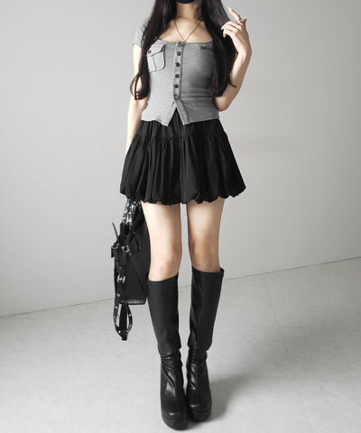 【 ２color ／インパン裏地付き 】ティアードコットンバルーンミニスカート ／ tiered cotton balloon mini skirt